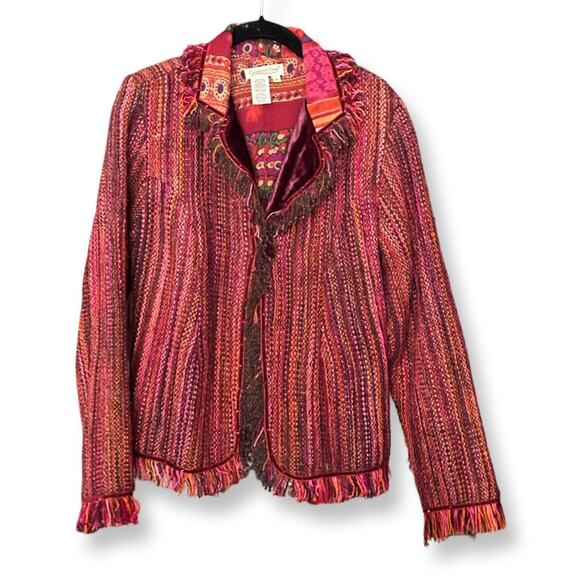 Coldwater Creek Fringe Boucle Multicolor Wool Blend Mixed Media Jacket - Picture 1 of 4